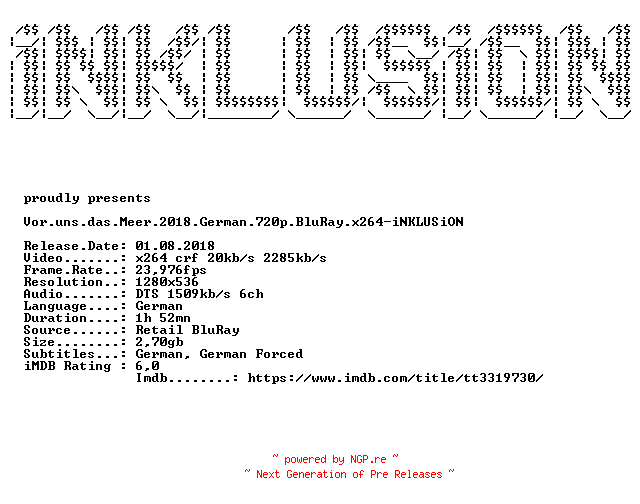 NFO for the release Vor.uns.das.Meer.2018.German.720p.BluRay.x264-iNKLUSiON by iNKLUSiON