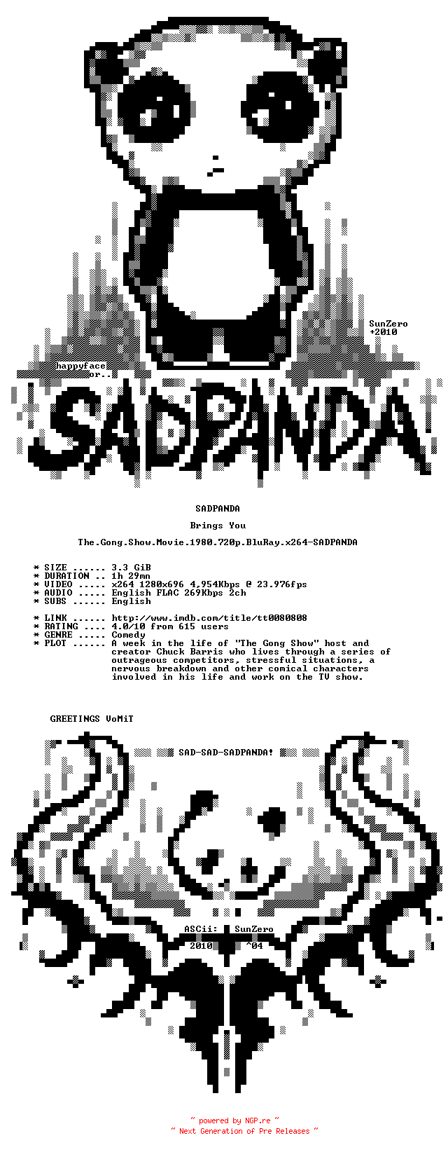 NFO for the release The.Gong.Show.Movie.1980.720p.BluRay.x264-SADPANDA by SADPANDA
