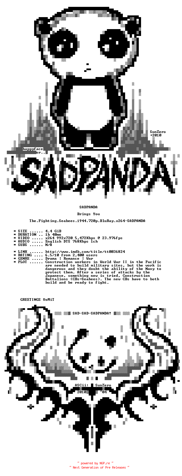 NFO for the release The.Fighting.Seabees.1944.720p.BluRay.x264-SADPANDA by SADPANDA
