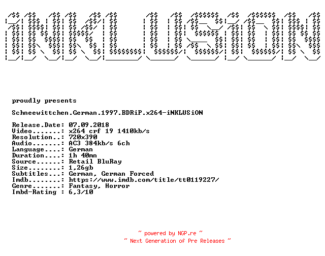 NFO for the release Schneewittchen.German.1997.BDRiP.x264-iNKLUSiON by iNKLUSiON