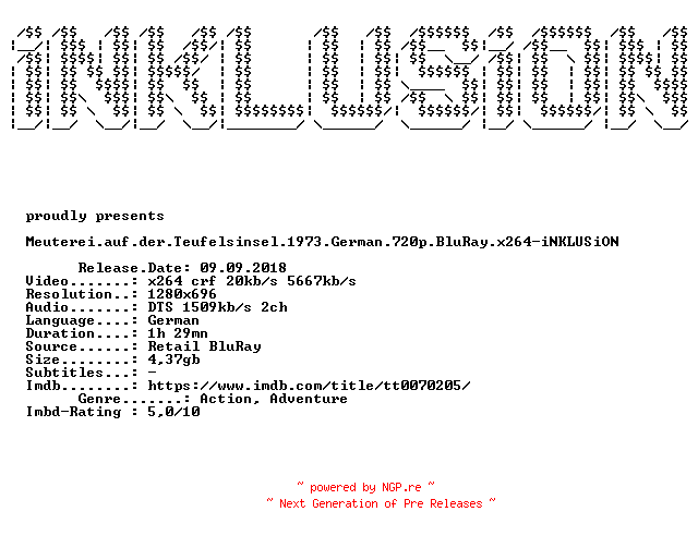 NFO for the release Meuterei.auf.der.Teufelsinsel.1973.German.720p.BluRay.x264-iNKLUSiON by iNKLUSiON