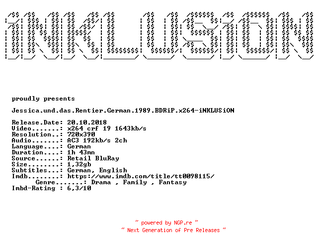 NFO for the release Jessica.und.das.Rentier.German.1989.BDRiP.x264-iNKLUSiON by iNKLUSiON
