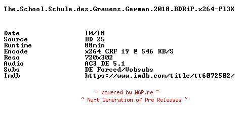 NFO for the release The.School.Schule.des.Grauens.German.2018.BDRiP.x264-Pl3X by Pl3X