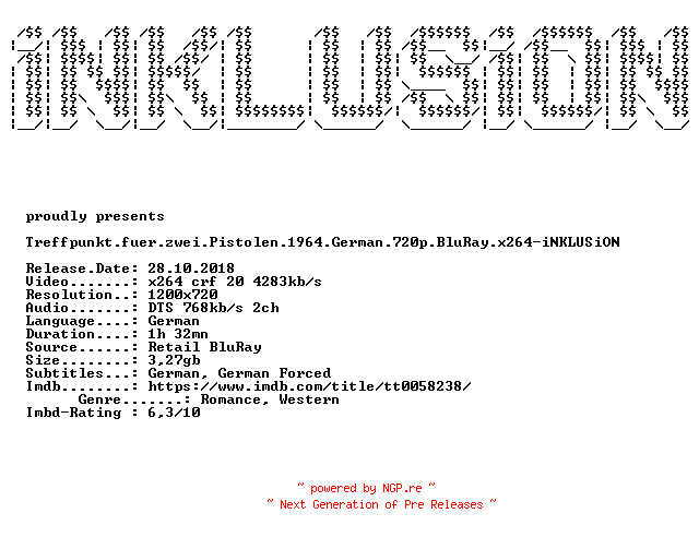 NFO for the release Treffpunkt.fuer.zwei.Pistolen.1964.German.720p.BluRay.x264-iNKLUSiON by iNKLUSiON