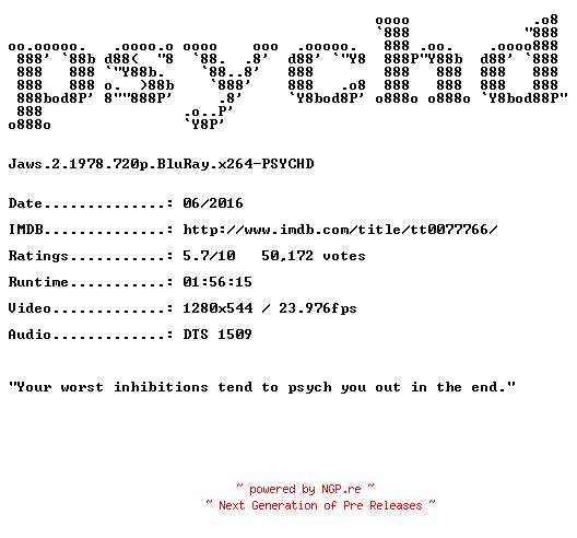 NFO for the release Jaws.2.1978.720p.BluRay.x264-PSYCHD by PSYCHD