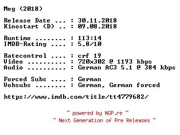 NFO for the release Meg.German.2018.AC3.BDRip.x264-COiNCiDENCE by COiNCiDENCE