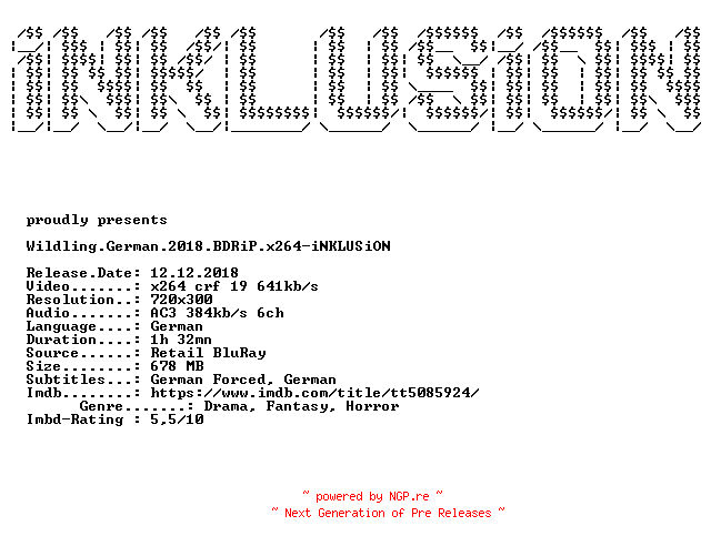 NFO for the release Wildling.German.2018.BDRiP.x264-iNKLUSiON by iNKLUSiON
