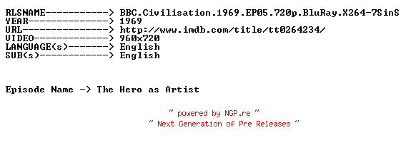 NFO for the release BBC.Civilisation.1969.EP05.720p.BluRay.X264-7SinS by 7SinS