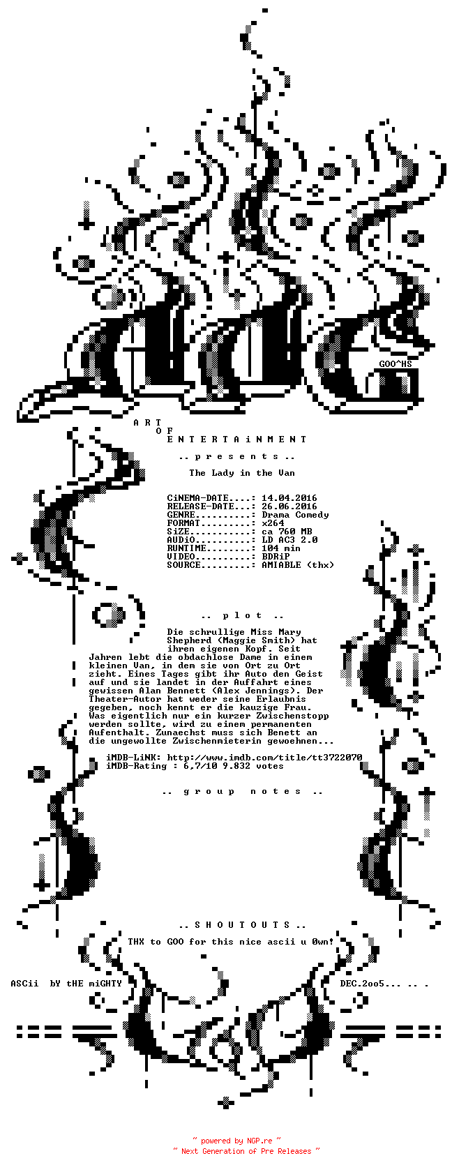 NFO for the release The.Lady.in.the.Van.BDRiP.LD.German.x264-AOE by AOE