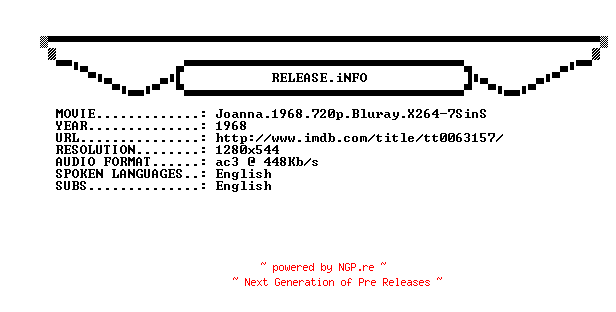 NFO for the release Joanna.1968.720p.Bluray.X264-7SinS by 7SinS