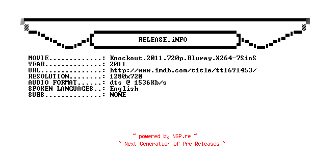 NFO for the release Knockout.2011.720p.Bluray.X264-7SinS by 7SinS