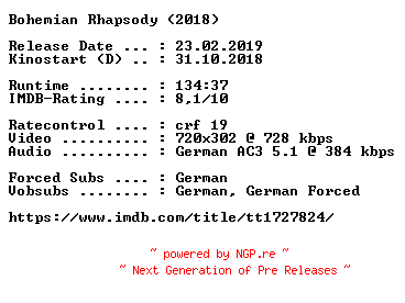 NFO for the release Bohemian.Rhapsody.German.2018.AC3.BDRip.x264-COiNCiDENCE by COiNCiDENCE