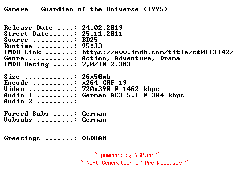 NFO for the release Gamera.Guardian.of.the.Universe.German.1995.AC3.BDRiP.x264.iNTERNAL-SPiCY by SPiCY