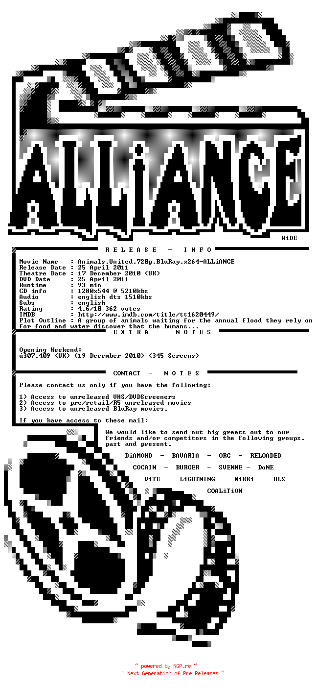NFO for the release Animals.United.720p.BluRay.x264-ALLiANCE by ALLiANCE