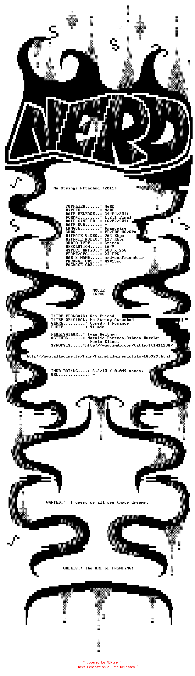 NFO for the release No.Strings.Attached.FRENCH.BDRip.XviD-NERD by NERD