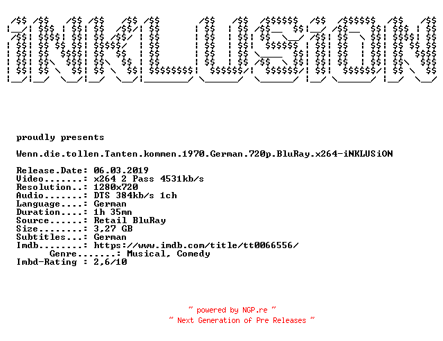NFO for the release Wenn.die.tollen.Tanten.kommen.1970.German.720p.BluRay.x264-iNKLUSiON by iNKLUSiON