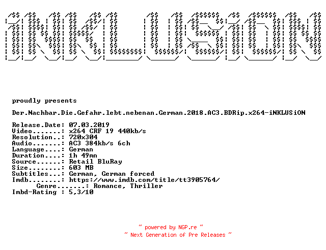 NFO for the release Der.Nachbar.Die.Gefahr.lebt.nebenan.German.2018.AC3.BDRip.x264-iNKLUSiON by iNKLUSiON