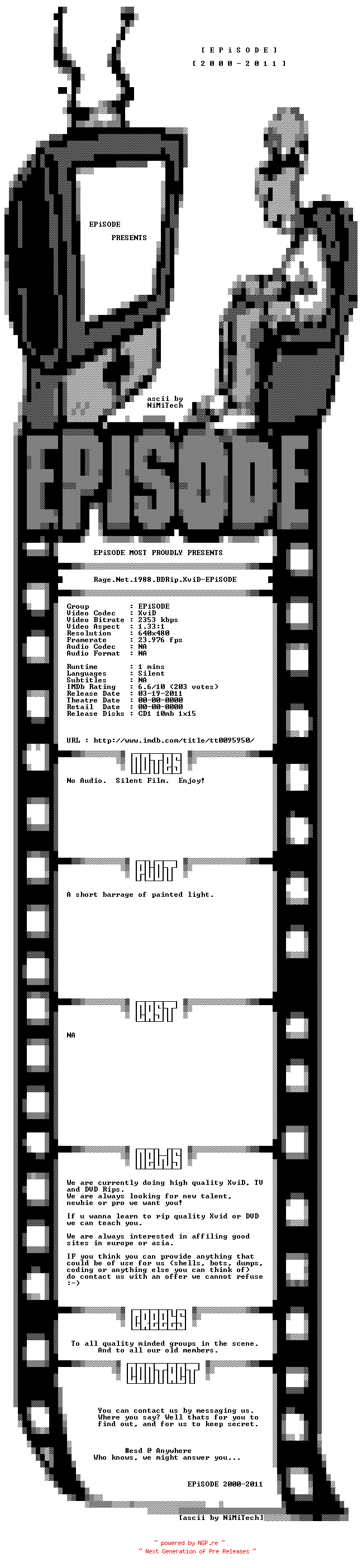 NFO for the release Rage.Net.1988.BDRip.XviD-EPiSODE by EPiSODE