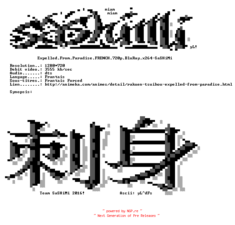NFO for the release Expelled.From.Paradise.FRENCH.720p.BluRay.x264-SaSHiMi by SaSHiMi