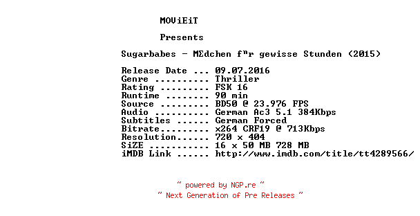 NFO for the release Sugarbabes.German.2015.AC3.BDRip.x264-MOViEiT by MOViEiT