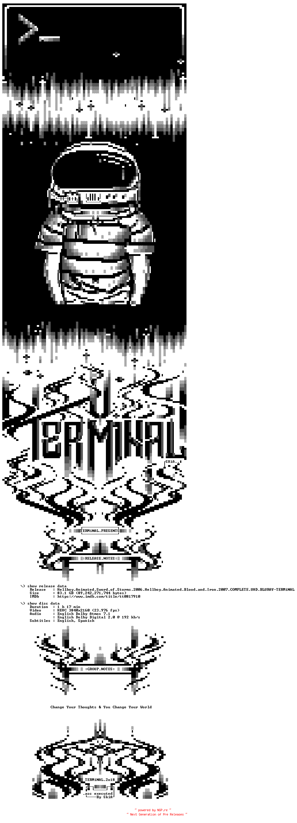 NFO for the release Hellboy.Animated.Sword.of.Storms.2006.Hellboy.Animated.Blood.and.Iron.2007.COMPLETE.UHD.BLURAY-TERMiNAL by TERMiNAL