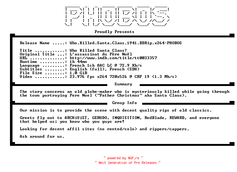 NFO for the release Who.Killed.Santa.Claus.1941.BDRip.x264-PHOBOS by PHOBOS