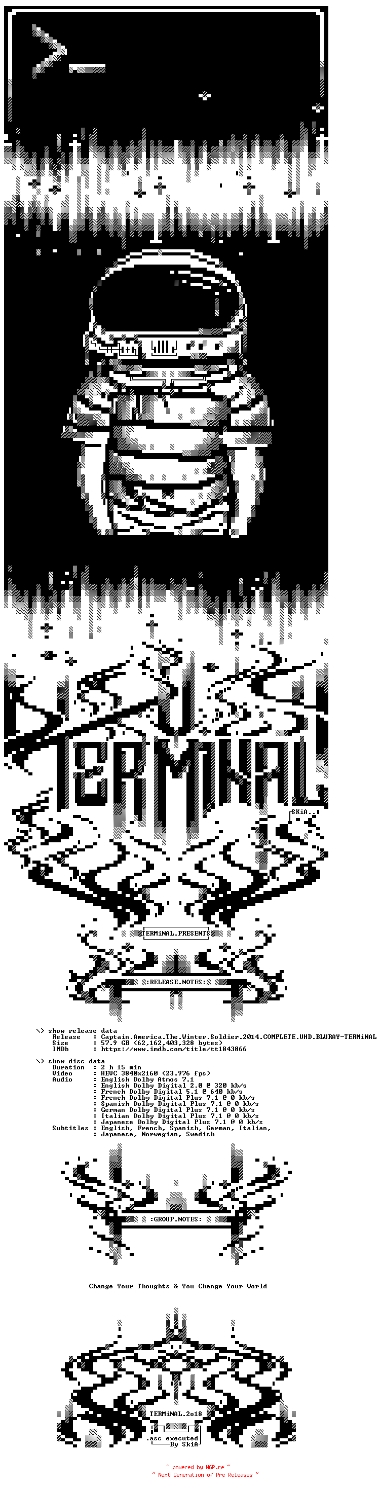 NFO for the release Captain.America.The.Winter.Soldier.2014.COMPLETE.UHD.BLURAY-TERMiNAL by TERMiNAL