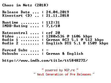 NFO for the release Chaos.im.Netz.2018.German.DL.720p.BluRay.x264-COiNCiDENCE by COiNCiDENCE