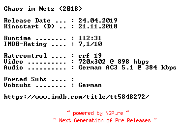NFO for the release Chaos.im.Netz.German.2018.AC3.BDRip.x264-COiNCiDENCE by COiNCiDENCE