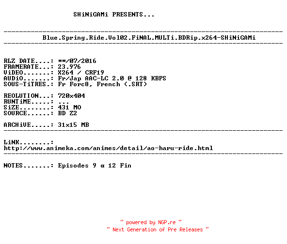 NFO for the release Blue.Spring.Ride.Vol02.FiNAL.MULTi.BDRip.x264-SHiNiGAMi by SHiNiGAMi