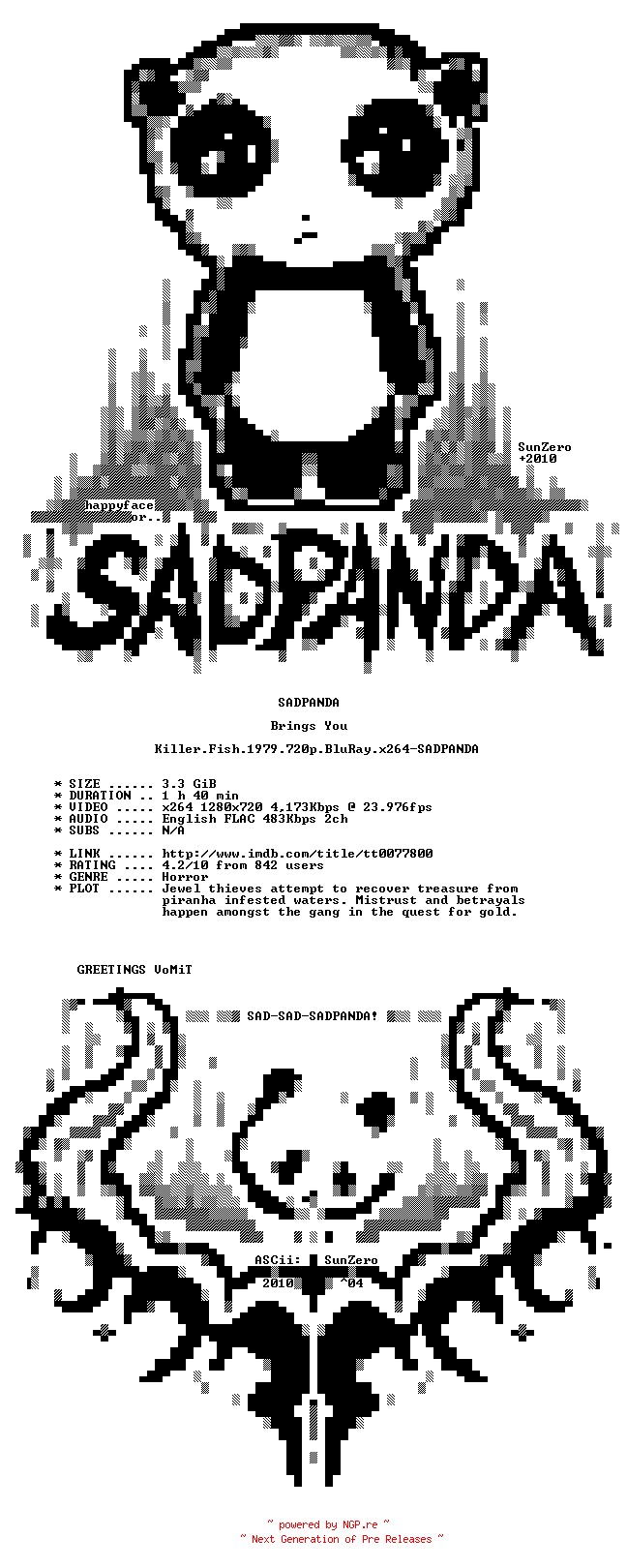 NFO for the release Killer.Fish.1979.720p.BluRay.x264-SADPANDA by SADPANDA