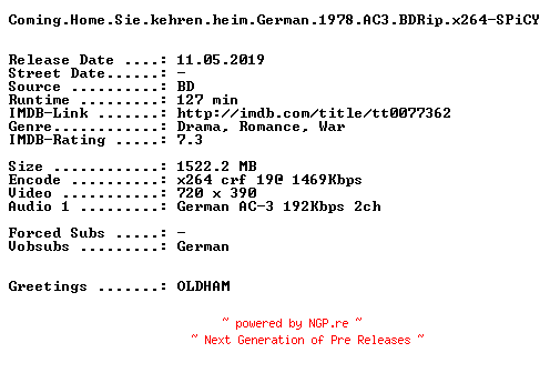NFO for the release Coming.Home.Sie.kehren.heim.German.1978.AC3.BDRip.x264-SPiCY by SPiCY