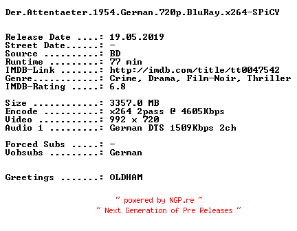 NFO for the release Der.Attentaeter.1954.German.720p.BluRay.x264-SPiCY by SPiCY