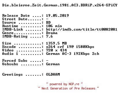 NFO for the release Die.bleierne.Zeit.German.1981.AC3.BDRiP.x264-SPiCY by SPiCY