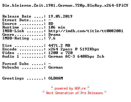 NFO for the release Die.bleierne.Zeit.1981.German.720p.BluRay.x264-SPiCY by SPiCY
