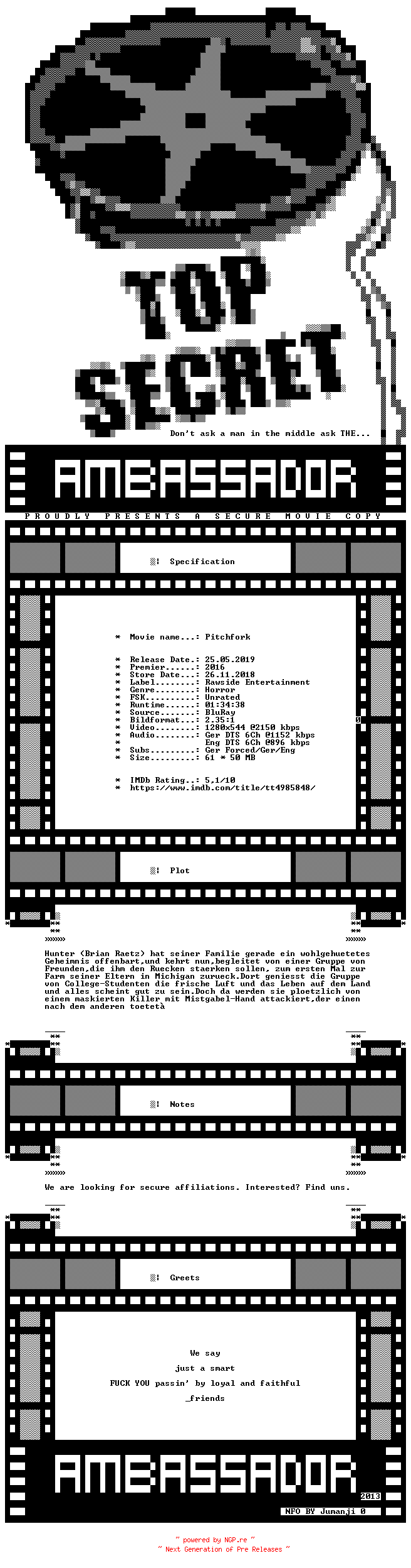NFO for the release Pitchfork.GERMAN.2016.DL.720p.BluRay.x264-AMBASSADOR by AMBASSADOR
