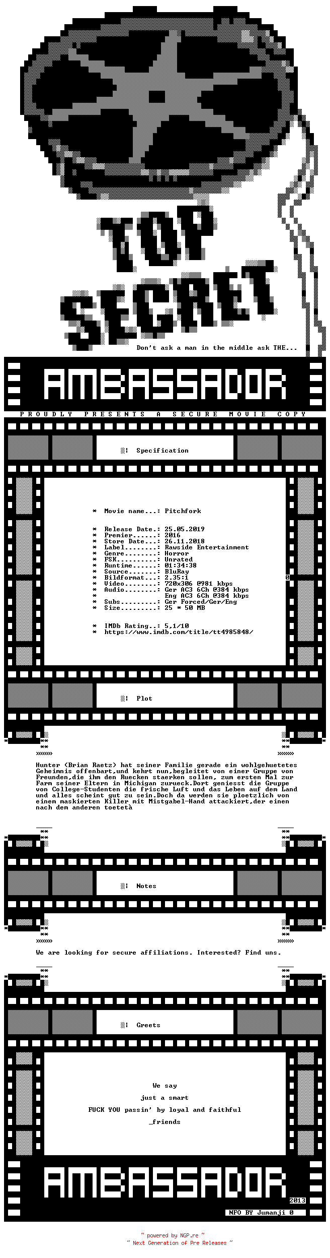 NFO for the release Pitchfork.GERMAN.2016.DL.BDRIP.X264-AMBASSADOR by AMBASSADOR