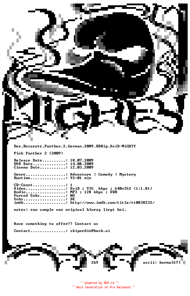 NFO for the release Der.Rosarote.Panther.2.German.2009.BDRip.XviD-MiGHTY by MiGHTY