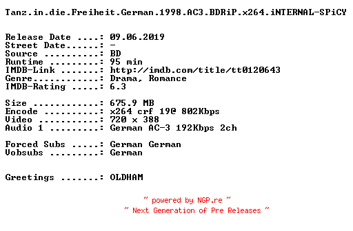 NFO for the release Tanz.in.die.Freiheit.German.1998.AC3.BDRiP.x264.iNTERNAL-SPiCY by SPiCY