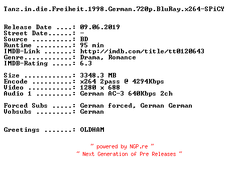 NFO for the release Tanz.in.die.Freiheit.1998.German.720p.BluRay.x264-SPiCY by SPiCY