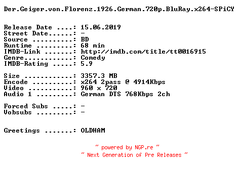 NFO for the release Der.Geiger.von.Florenz.1926.German.720p.BluRay.x264-SPiCY by SPiCY