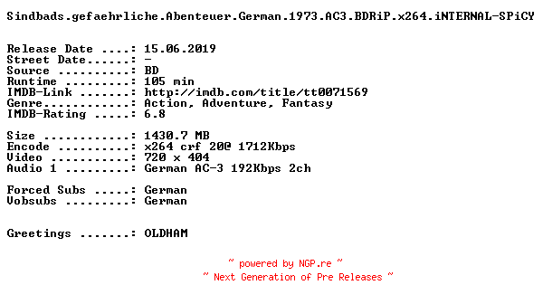 NFO for the release Sindbads.gefaehrliche.Abenteuer.German.1973.AC3.BDRiP.x264.iNTERNAL-SPiCY by SPiCY