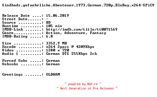 NFO for the release Sindbads.gefaehrliche.Abenteuer.1973.German.720p.BluRay.x264-SPiCY by SPiCY
