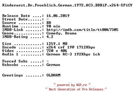 NFO for the release Kinderarzt.Dr.Froehlich.German.1972.AC3.BDRiP.x264-SPiCY by SPiCY