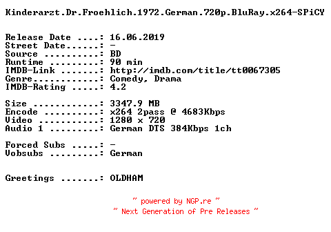 NFO for the release Kinderarzt.Dr.Froehlich.1972.German.720p.BluRay.x264-SPiCY by SPiCY