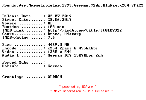 NFO for the release Koenig.der.Murmelspieler.1993.German.720p.BluRay.x264-SPiCY by SPiCY