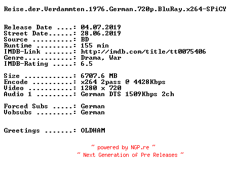 NFO for the release Reise.der.Verdammten.1976.German.720p.BluRay.x264-SPiCY by SPiCY
