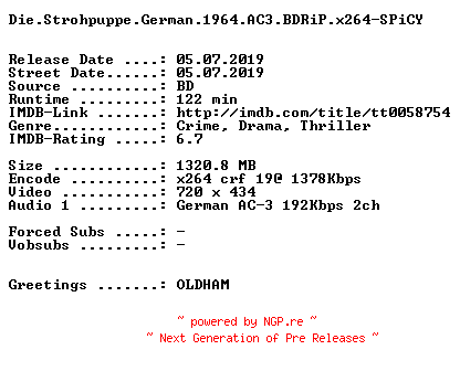 NFO for the release Die.Strohpuppe.German.1964.AC3.BDRiP.x264-SPiCY by SPiCY