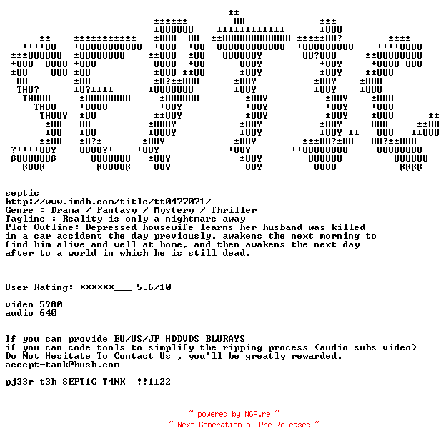 NFO for the release Premonition.2007.720p.BluRay.x264-SEPTiC by SEPTiC