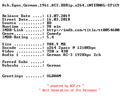 NFO for the release Ach.Egon.German.1961.AC3.BDRip.x264.iNTERNAL-SPiCY by SPiCY